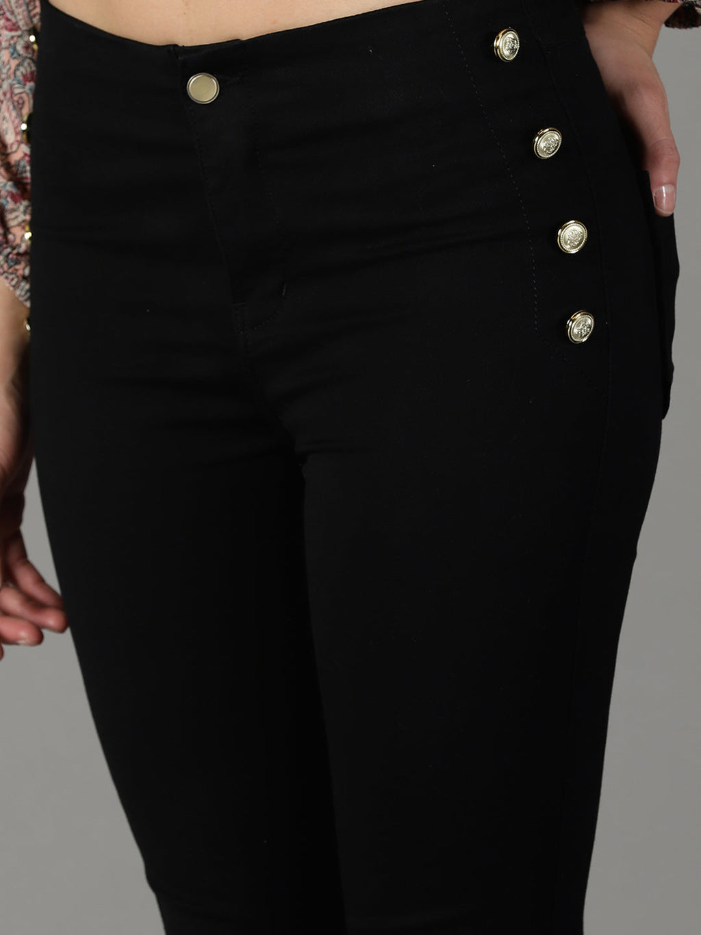 Women's Black Slim Fit High-Rise Slash Knee Acid Wash Stretchable Cotton Jeans