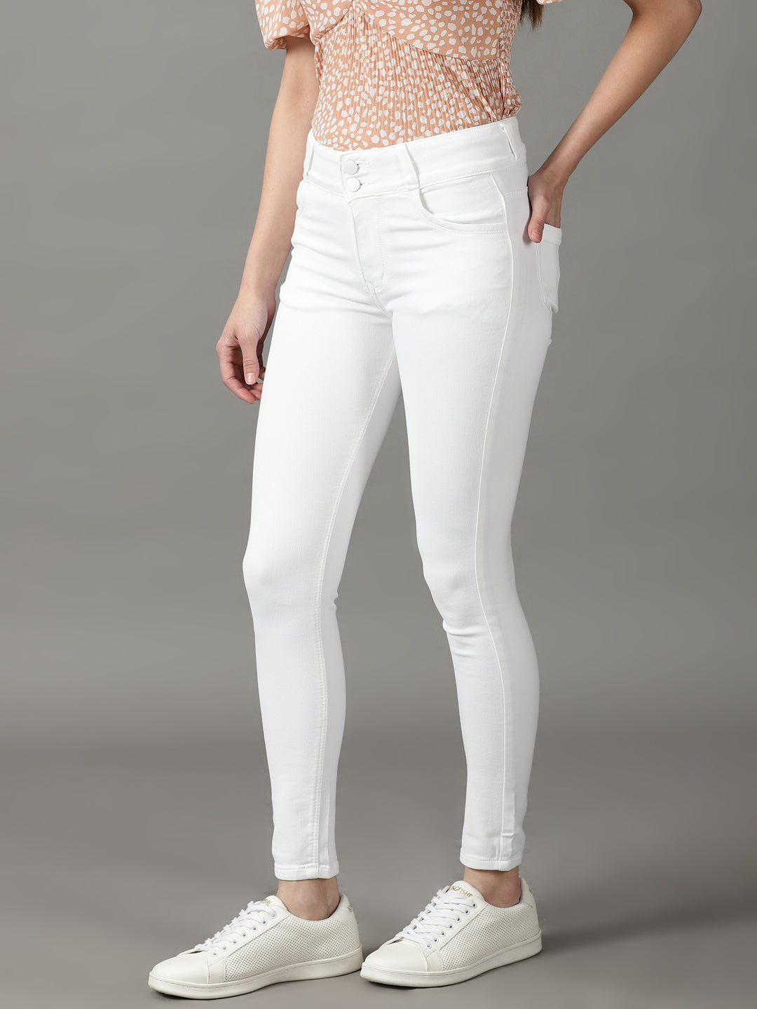 Women's White Skinny Fit Acid Wash Stretchable Cotton Jeans