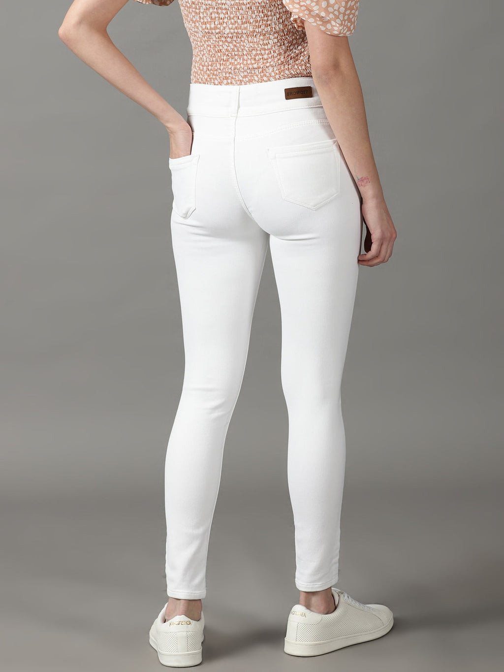 Women's White Skinny Fit Acid Wash Stretchable Cotton Jeans