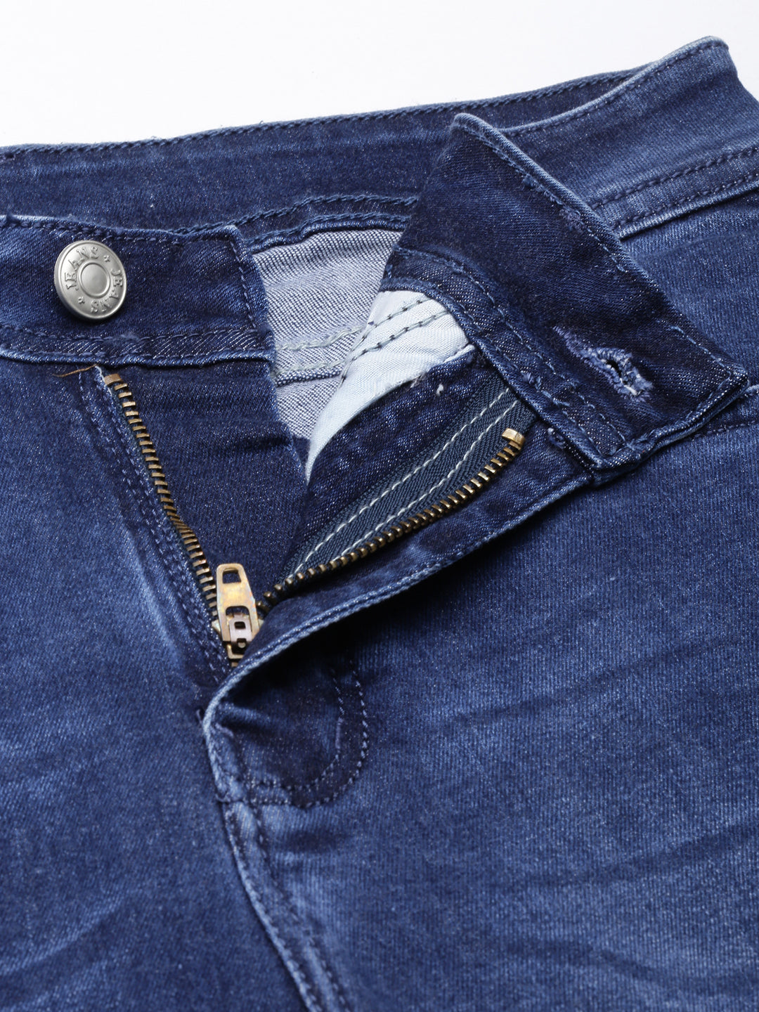 Women's Navy Blue Skinny Fit Light Fade Embellished Jeans