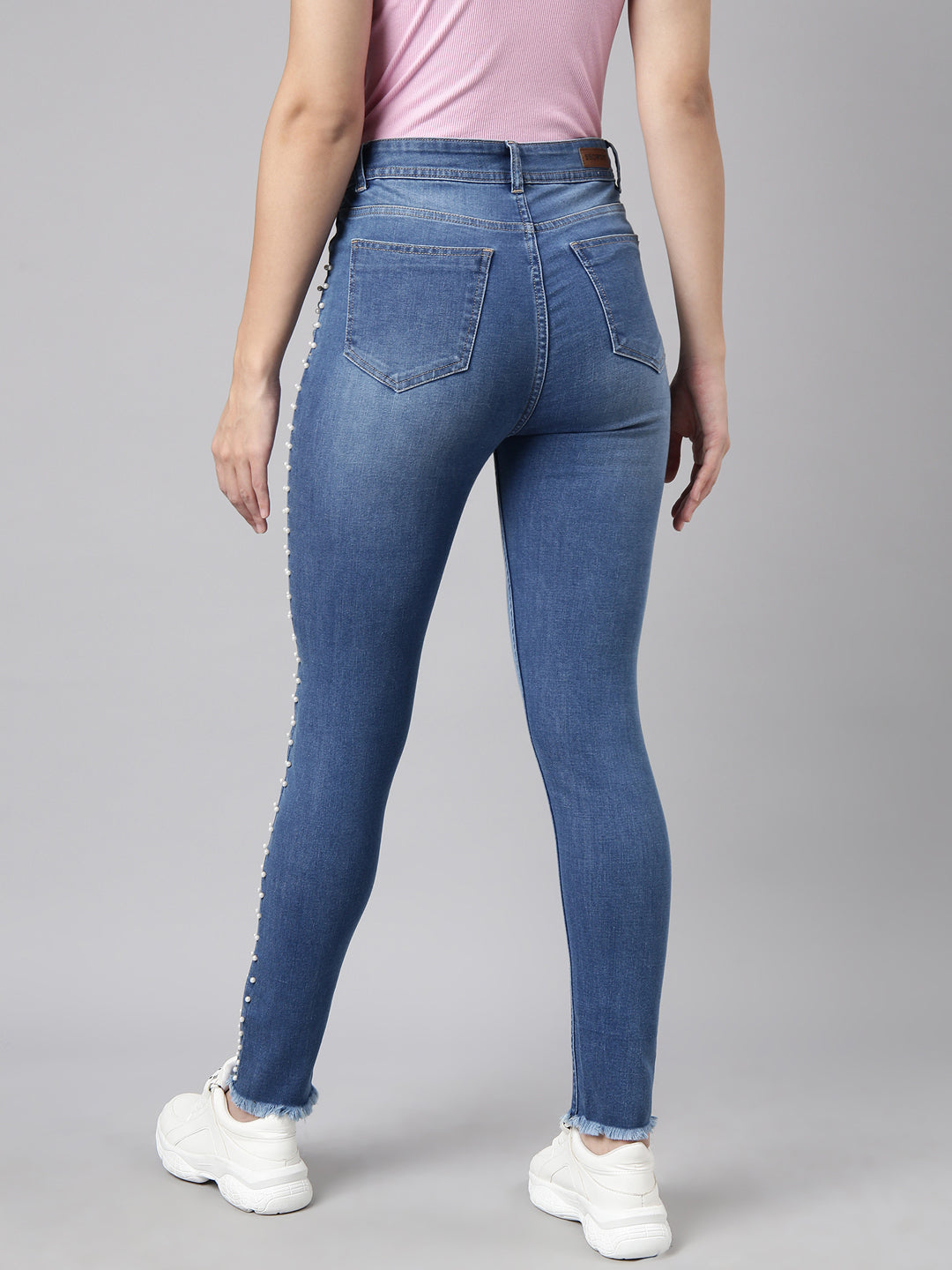 Women's Blue Skinny Fit Light Fade Embellished Stretchable Jeans