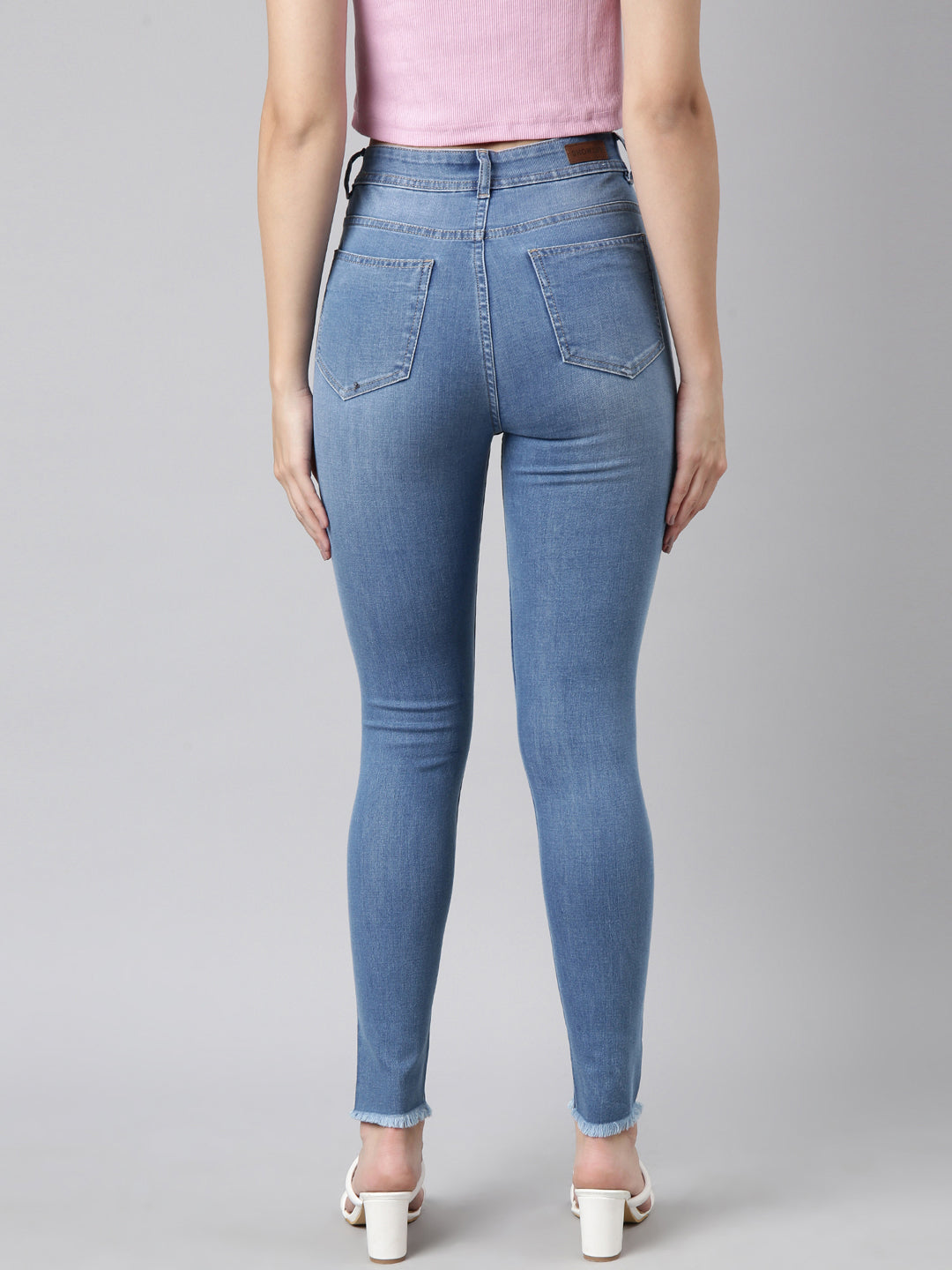 Women's Blue Skinny Fit Light Fade Embellished Jeans