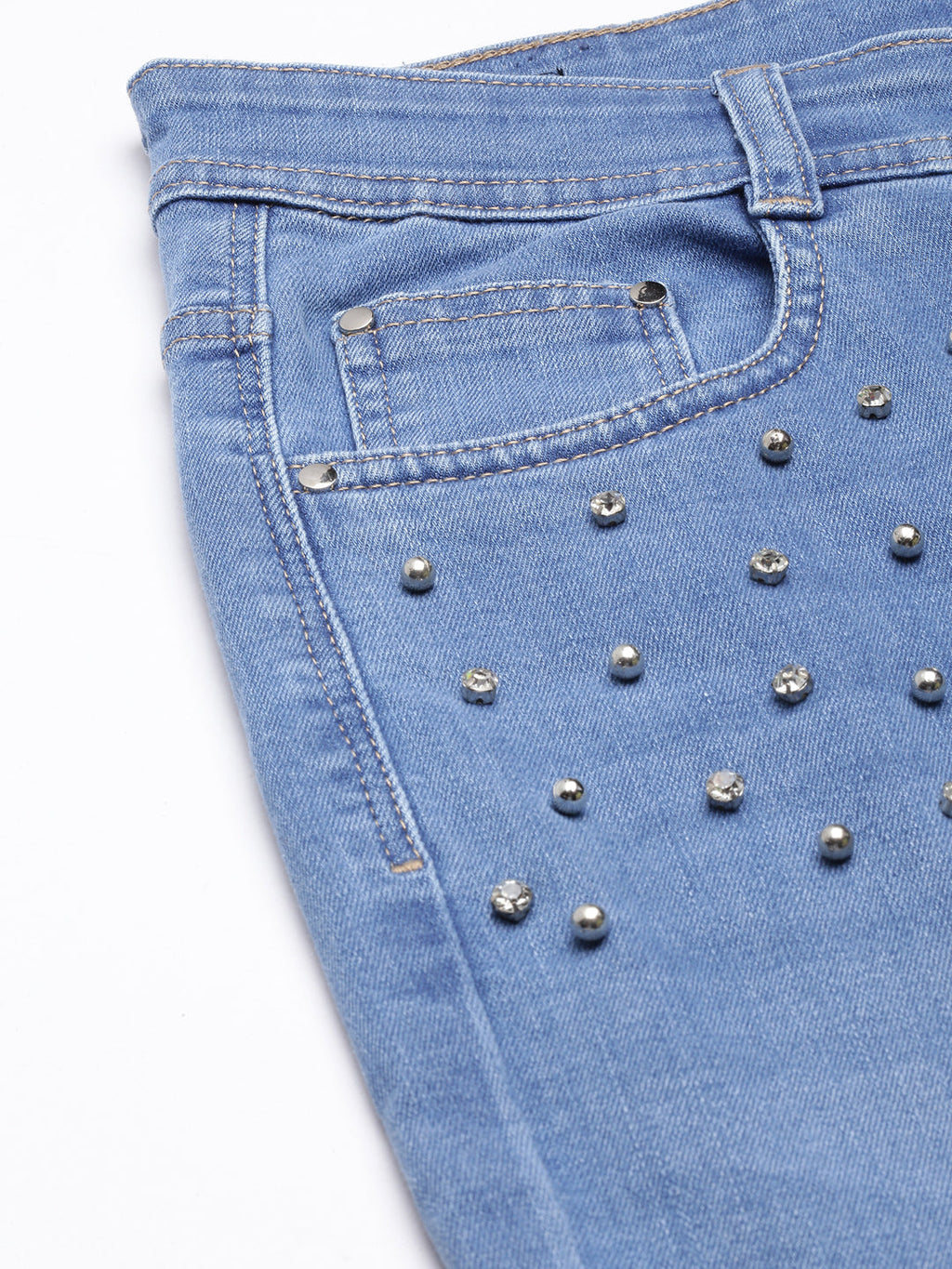 Women's Blue Skinny Fit Light Fade Embellished Jeans