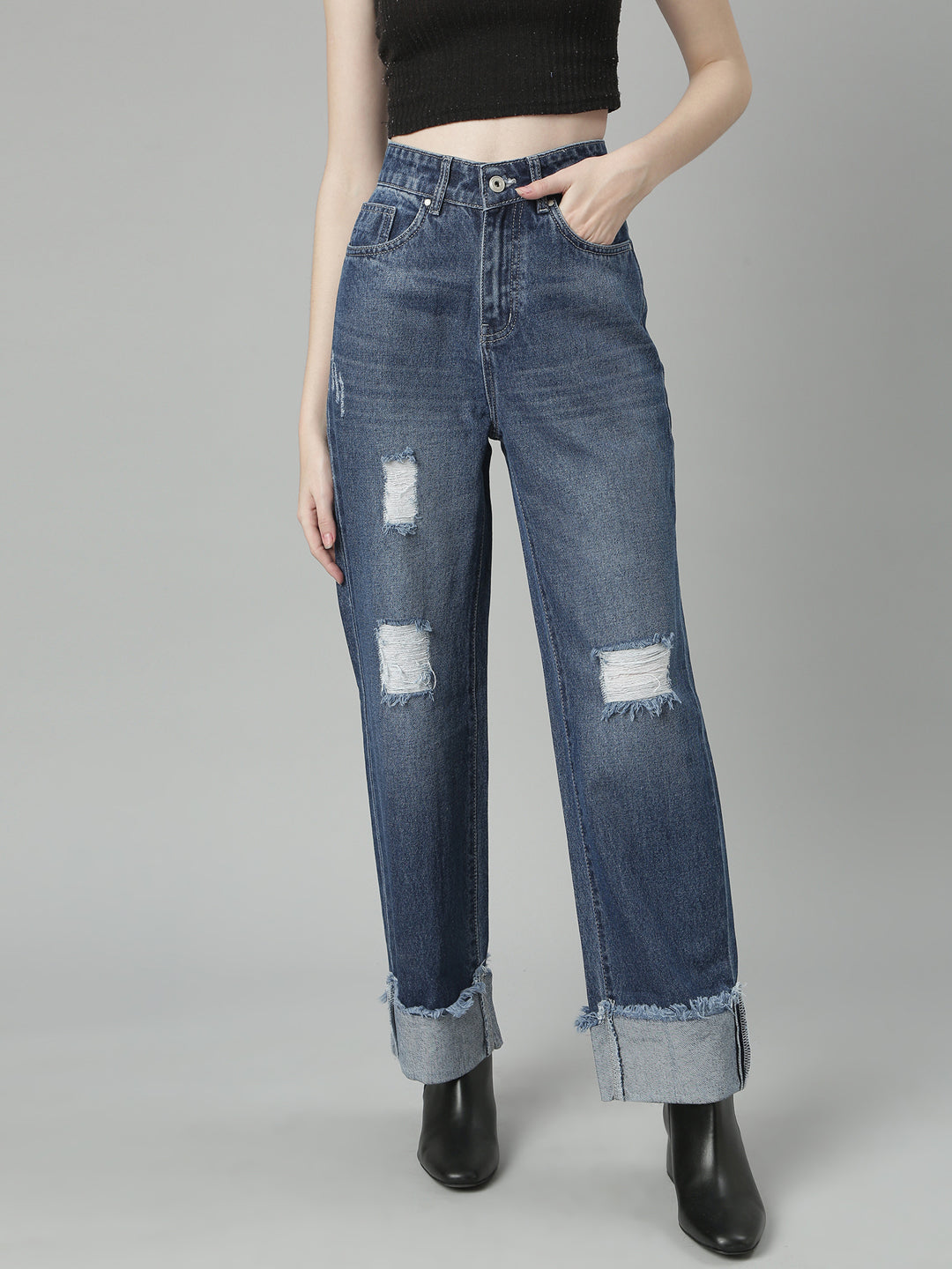 Women's Blue Jean Straight Fit Light Fade Acid Wash Jeans