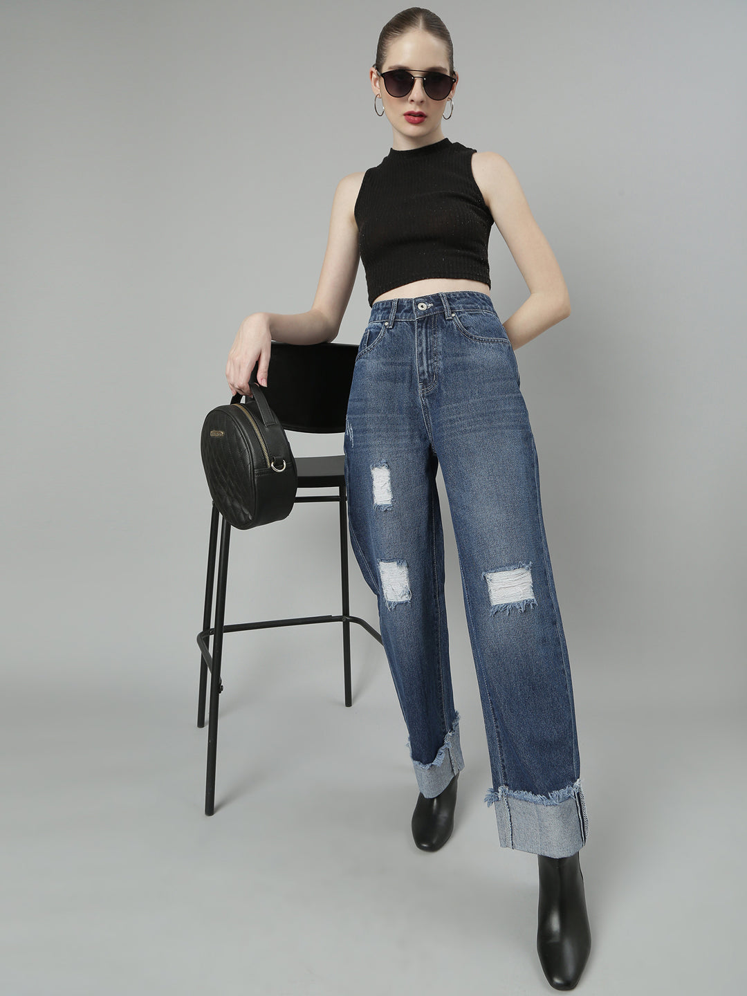 Women's Blue Jean Straight Fit Light Fade Acid Wash Jeans