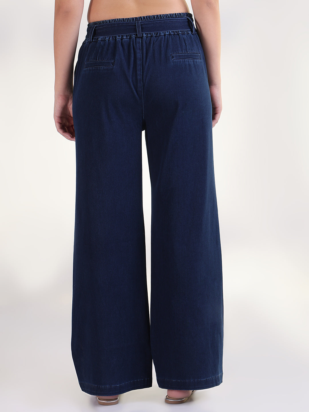 Women's Navy Blue Solid Straight Fit Jean