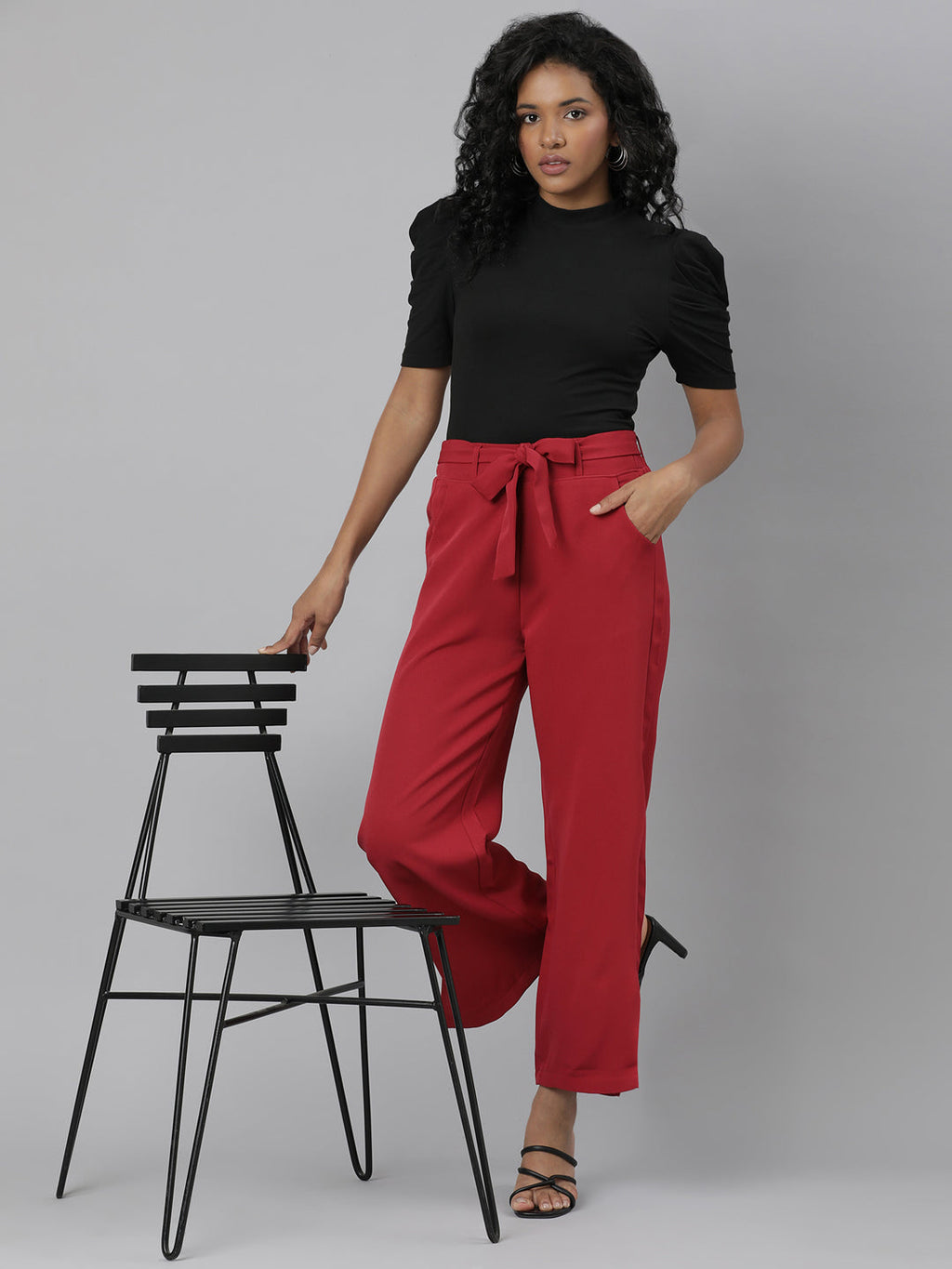 Women's Fuchsia Relaxed Straight Fit Cotton Parallel Trousers