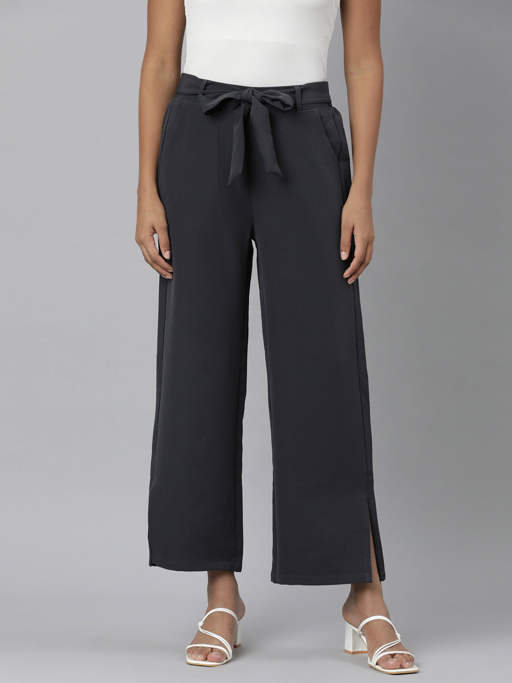 Women's Grey Relaxed Straight Fit Cotton Parallel Trousers