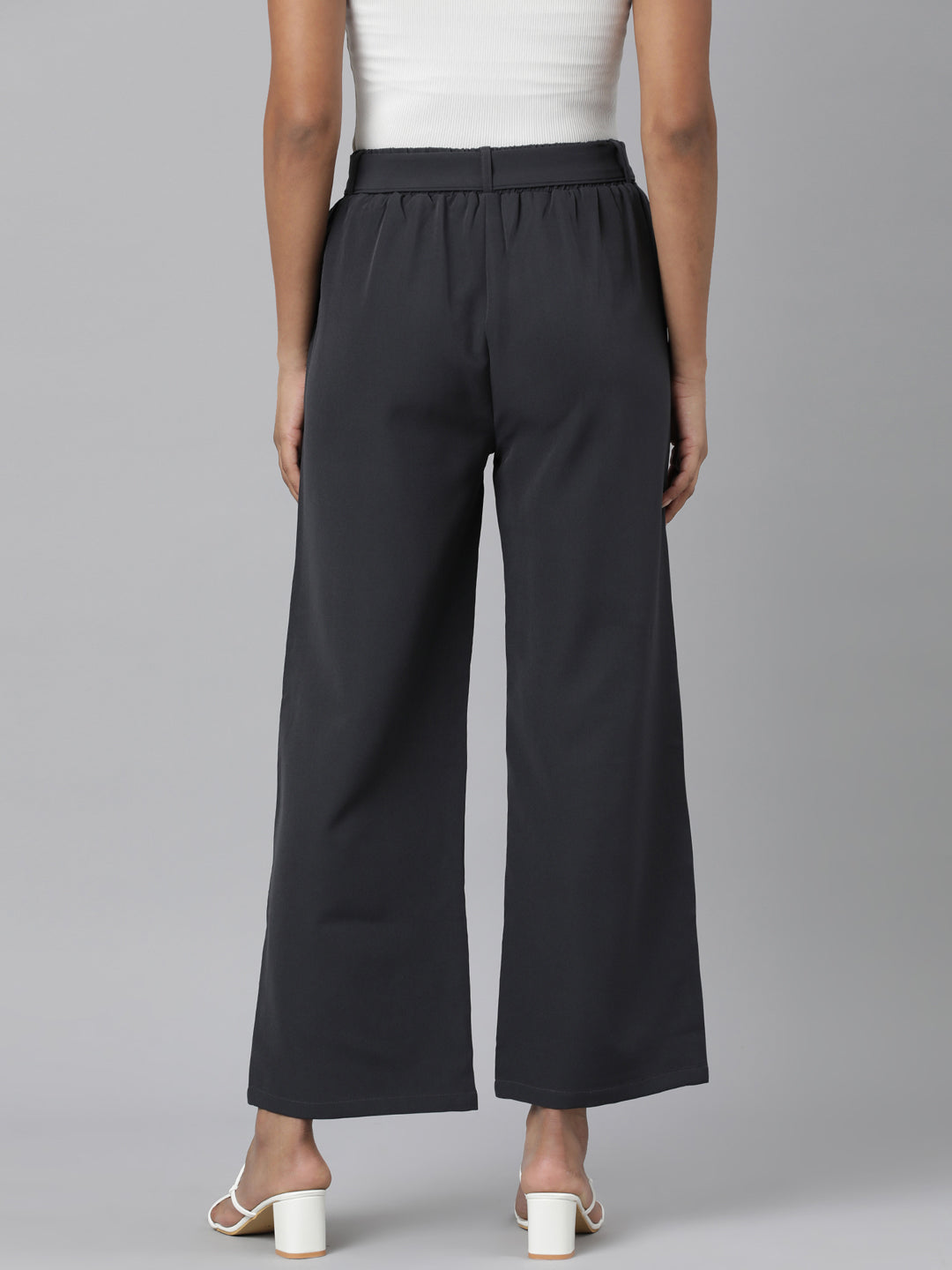 Women's Grey Relaxed Straight Fit Cotton Parallel Trousers