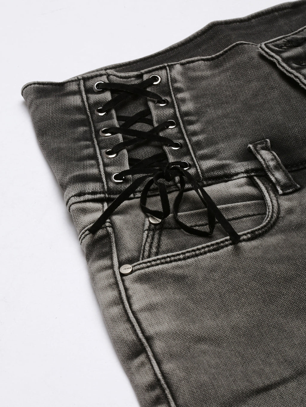 Women's Grey Jean Slim Fit Heavy Fade Mid-Rise Acid Wash Jeans