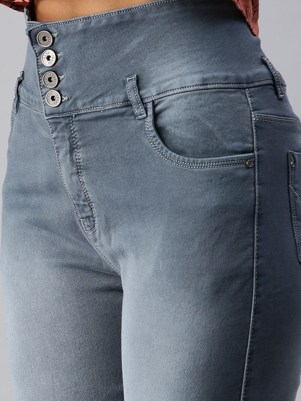 Women's Grey Straight Fit High-Rise Heavy Fade Stretchable Denim Jeans