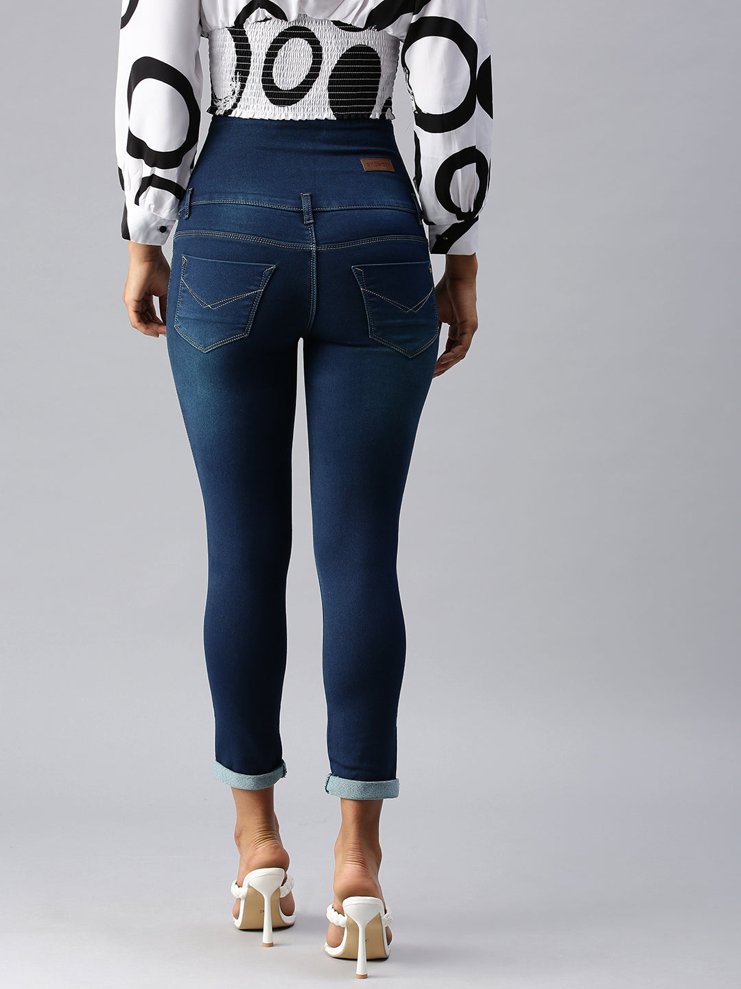 Women's Navy Blue Slim Fit High-Rise Light Fade Stretchable Denim Jeans