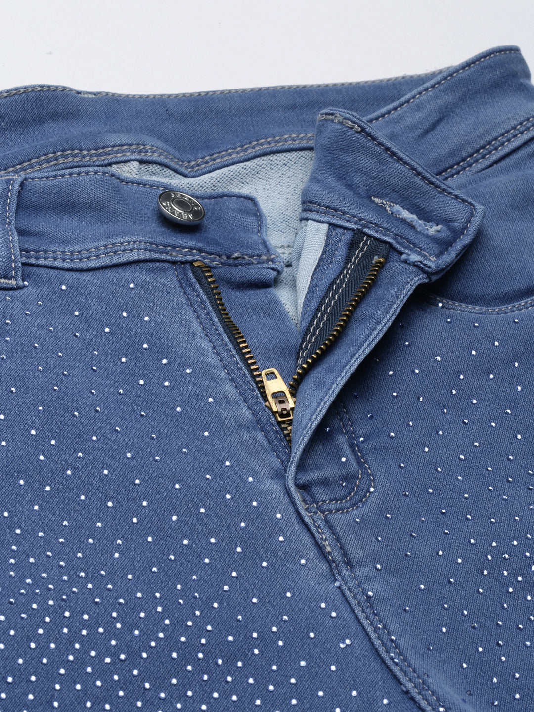 Women's Blue Jean Slim Fit Mid-Rise Embellished Denim Jeans