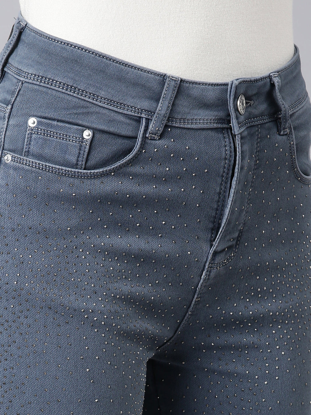 Women's Grey Skinny Fit Embellished Denim Jeans