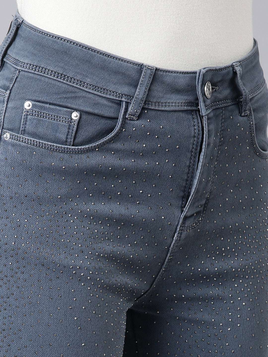 Women's Grey Skinny Fit Embellished Denim Jeans