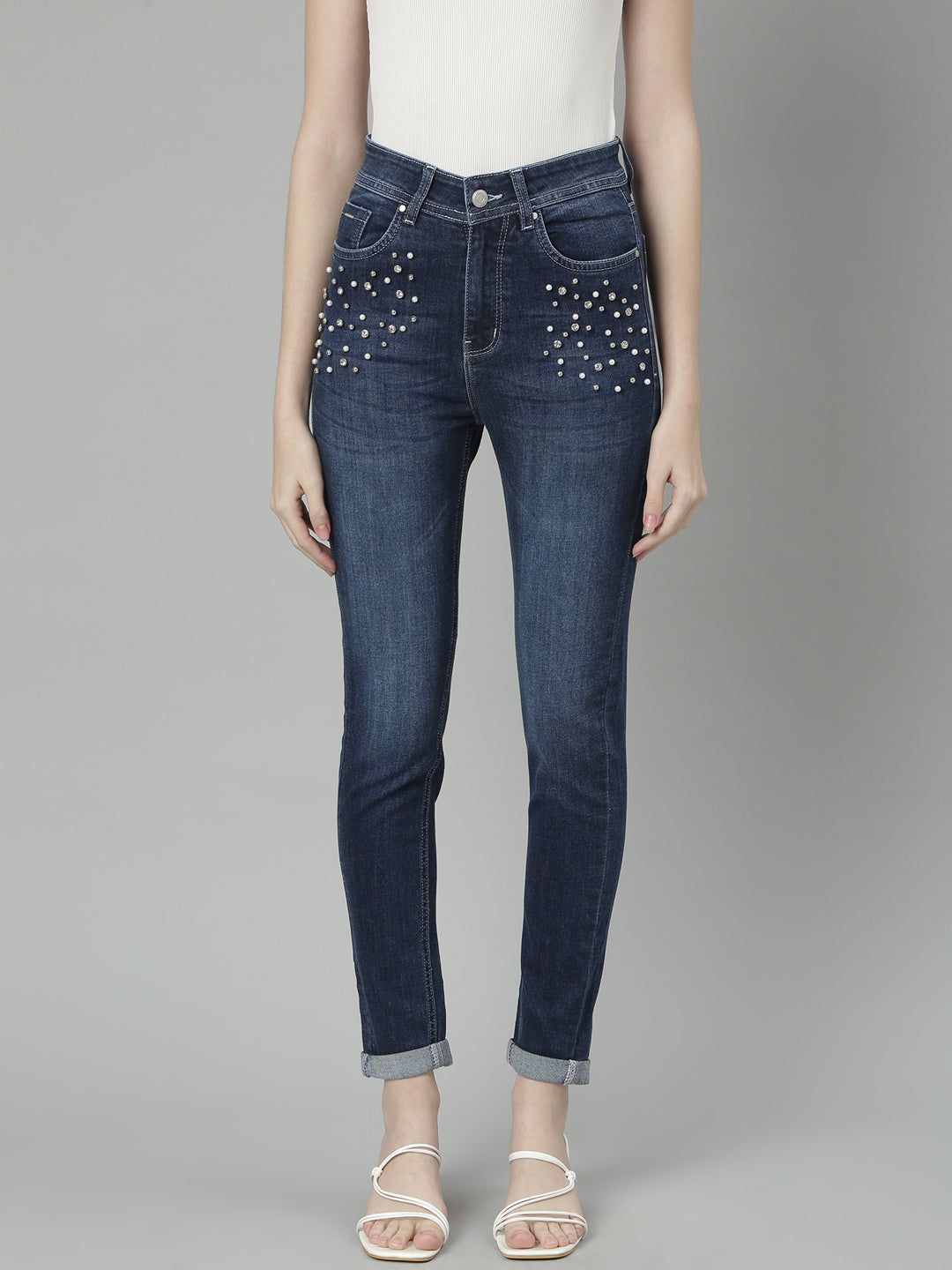 Women's Navy Blue Jean Slim Fit Light Fade Stretchable Jeans