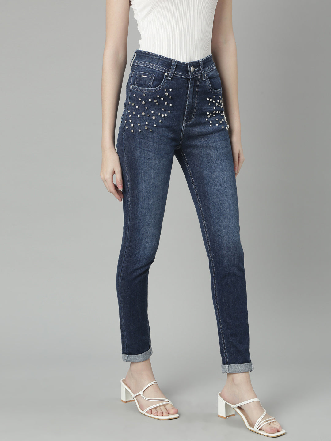 Women's Navy Blue Jean Slim Fit Light Fade Stretchable Jeans