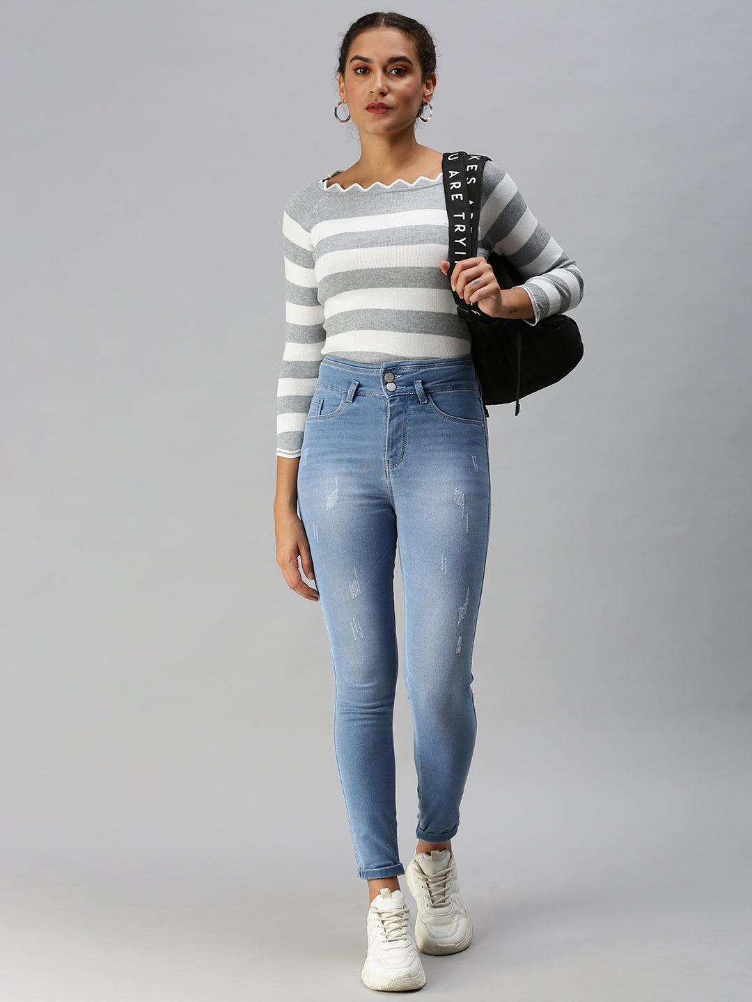 Women's Blue Slim Fit High-Rise Heavy Fade Stretchable Denim Jeans