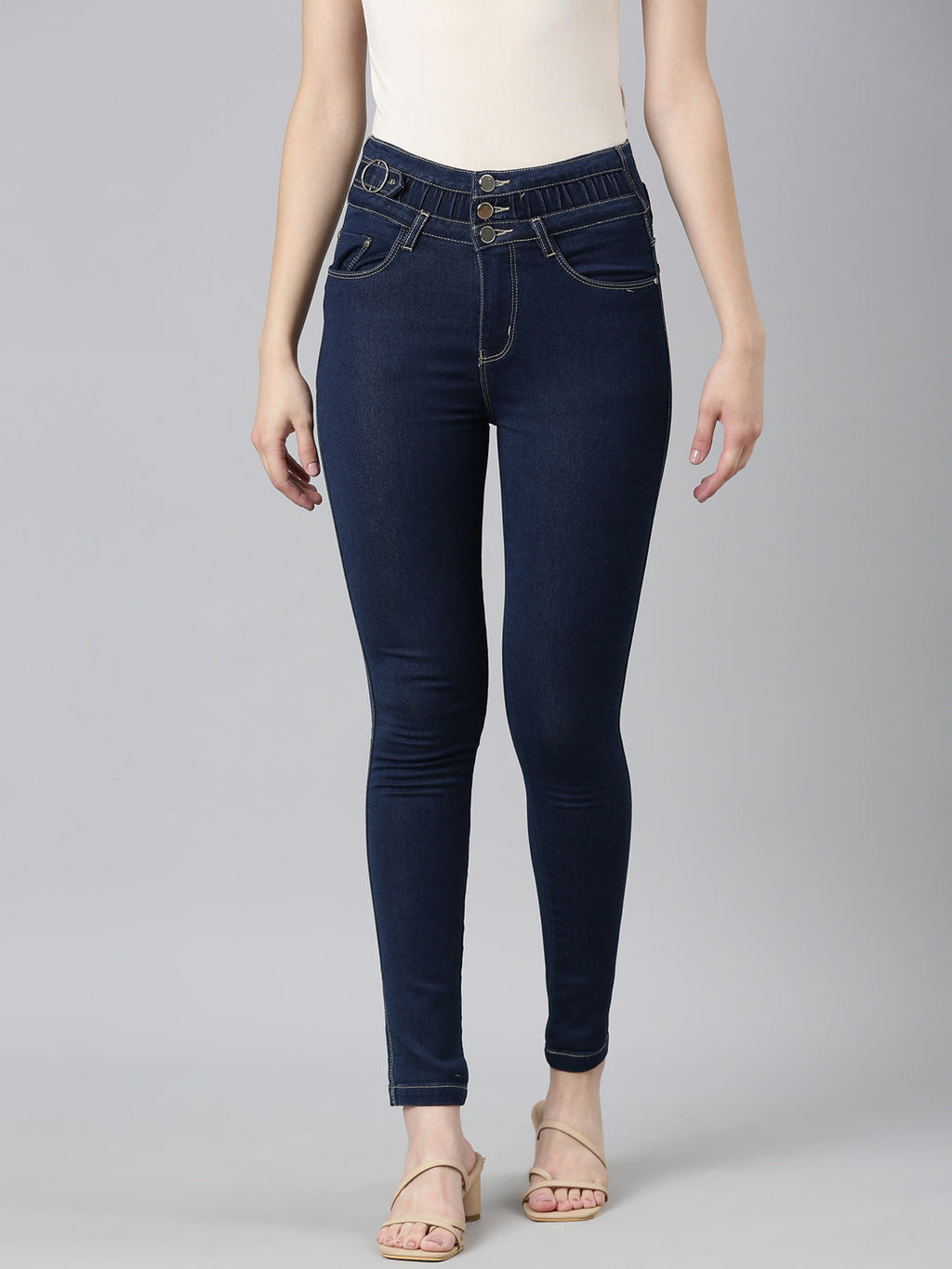 Women's Navy Blue Jean Skinny Fit High-Rise Stretchable Jeans