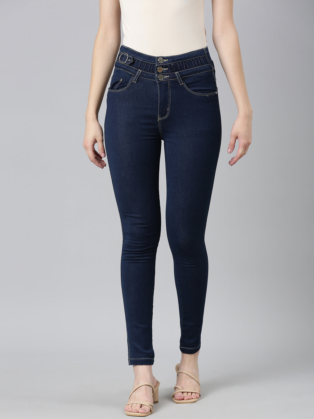 Women's Navy Blue Jean Skinny Fit High-Rise Stretchable Jeans
