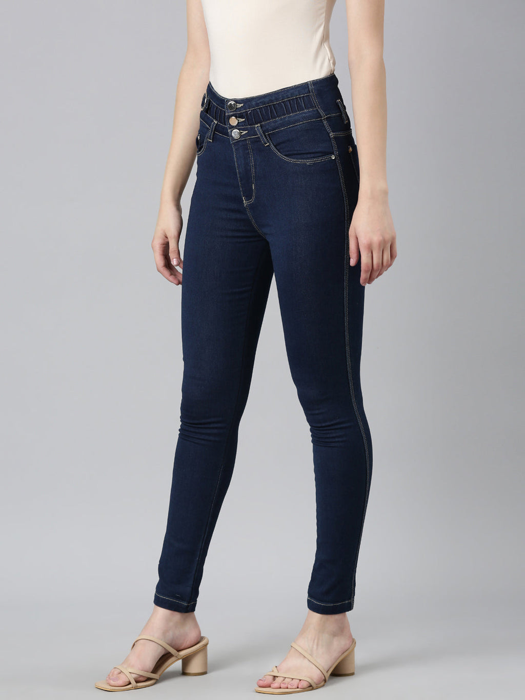 Women's Navy Blue Jean Skinny Fit High-Rise Stretchable Jeans
