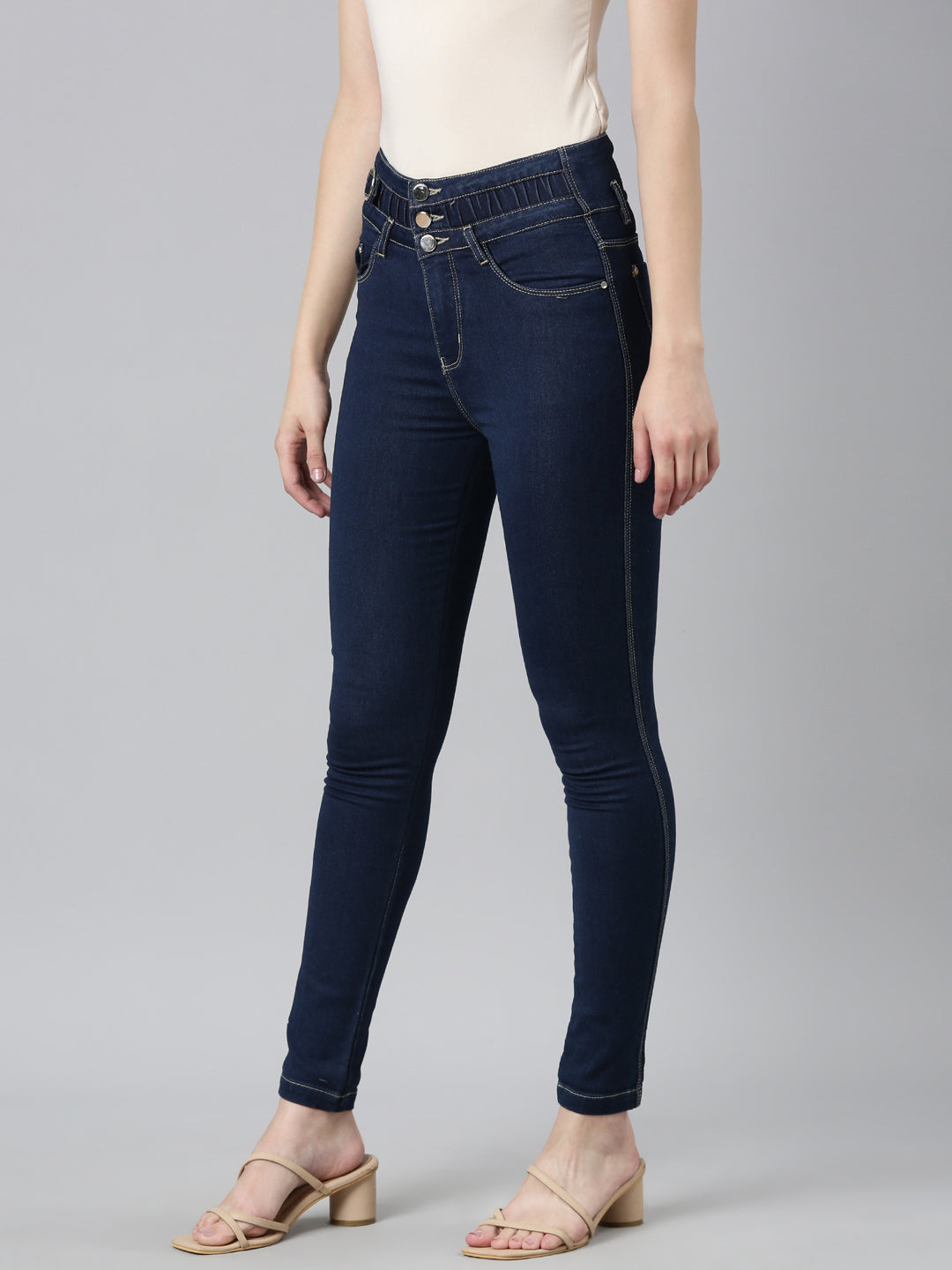 Women's Navy Blue Jean Skinny Fit High-Rise Stretchable Jeans