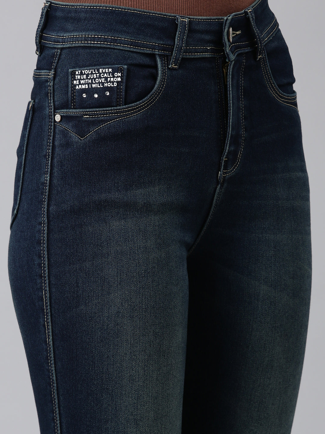 Women's Navy Blue Skinny Fit Light Fade Acid Wash Denim Jeans