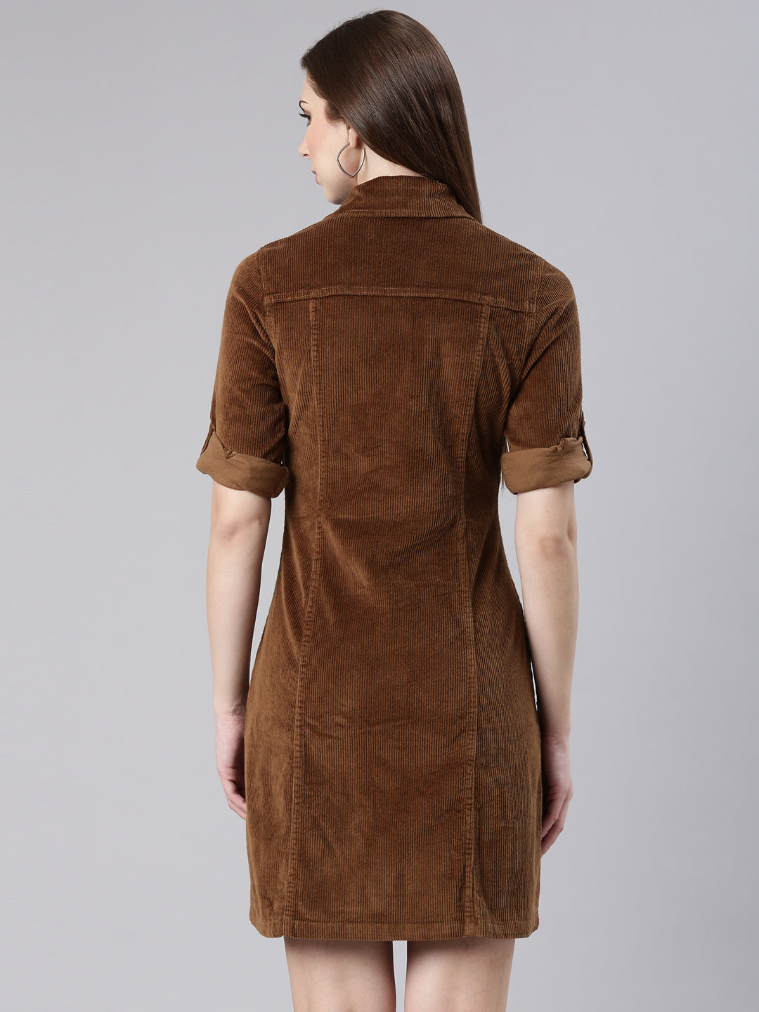 Women's Khaki Corduroy Cotton Shirt Dress