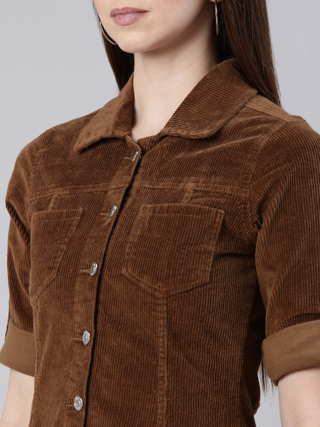 Women's Khaki Corduroy Cotton Shirt Dress