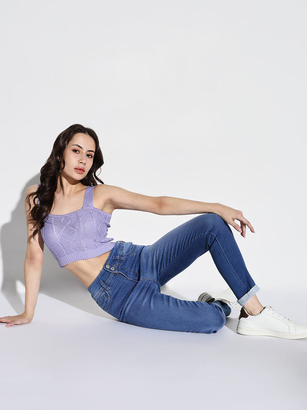 Women's Blue Comfort Slim Fit Light Fade Embellished Stretchable Jeans