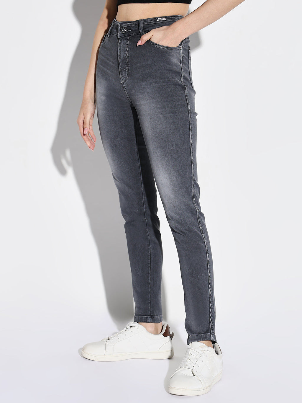 Women's Grey Comfort Slim Fit High-Rise Stretchable Jeans