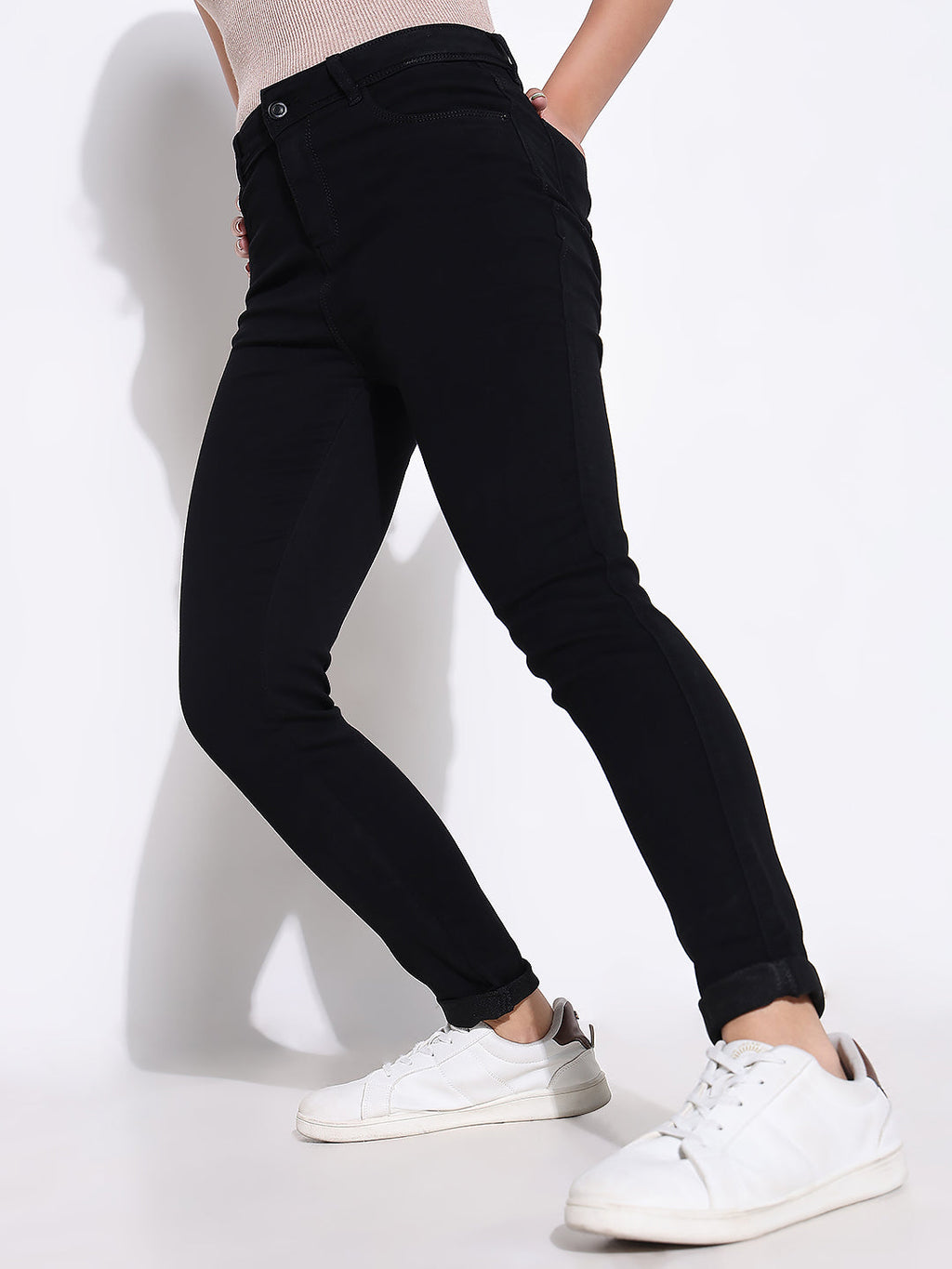 Women's Black Comfort Slim Fit Acid Wash Stretchable Jeans