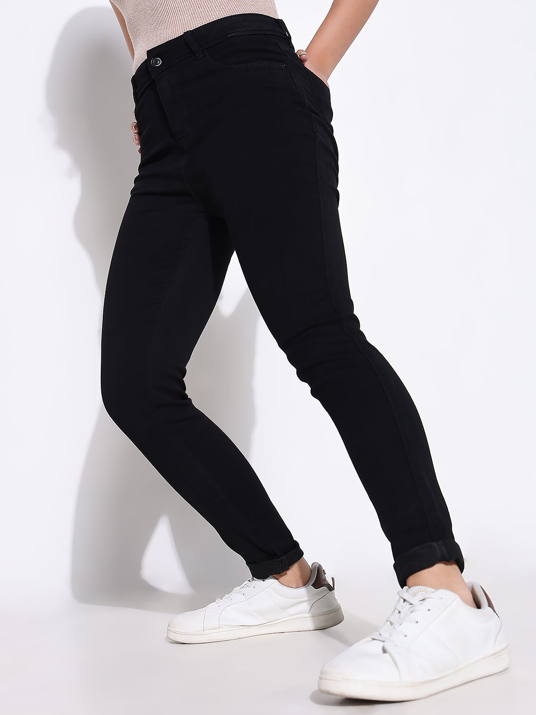 Women's Black Comfort Slim Fit Acid Wash Stretchable Jeans
