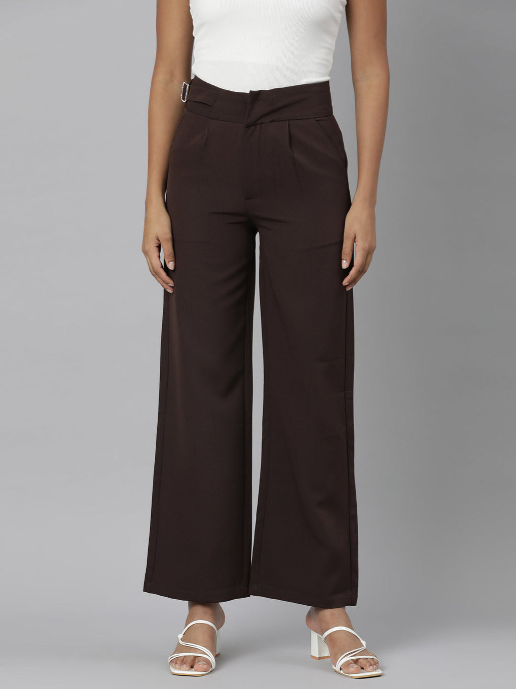 Women's Brown Relaxed Straight Fit Cotton Parallel Trousers