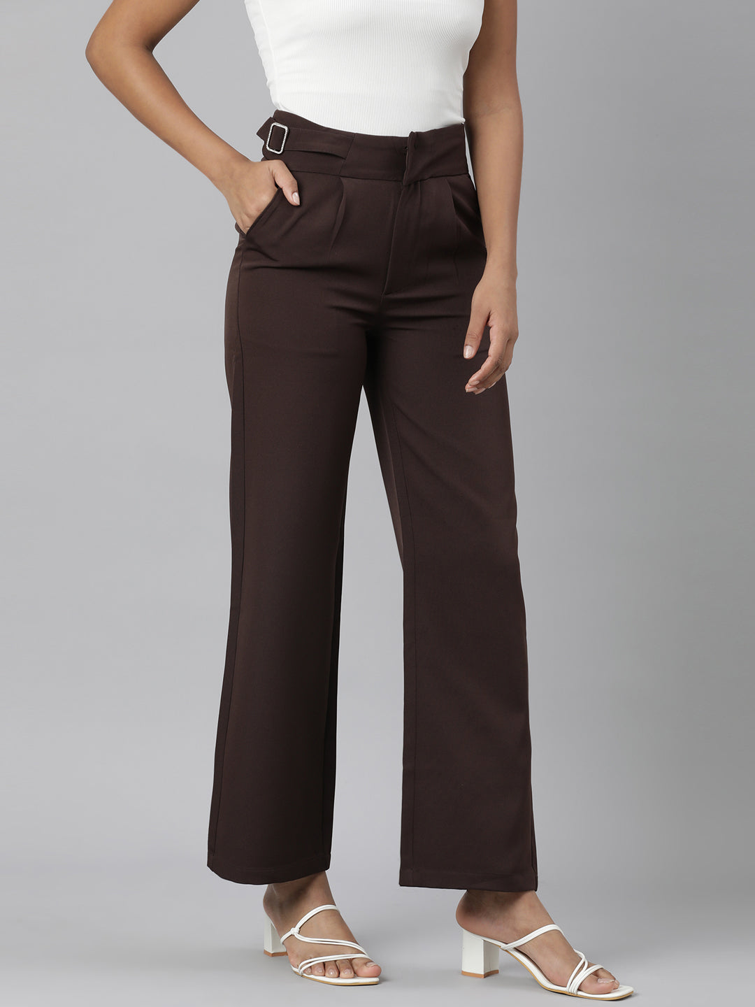Women's Brown Relaxed Straight Fit Cotton Parallel Trousers