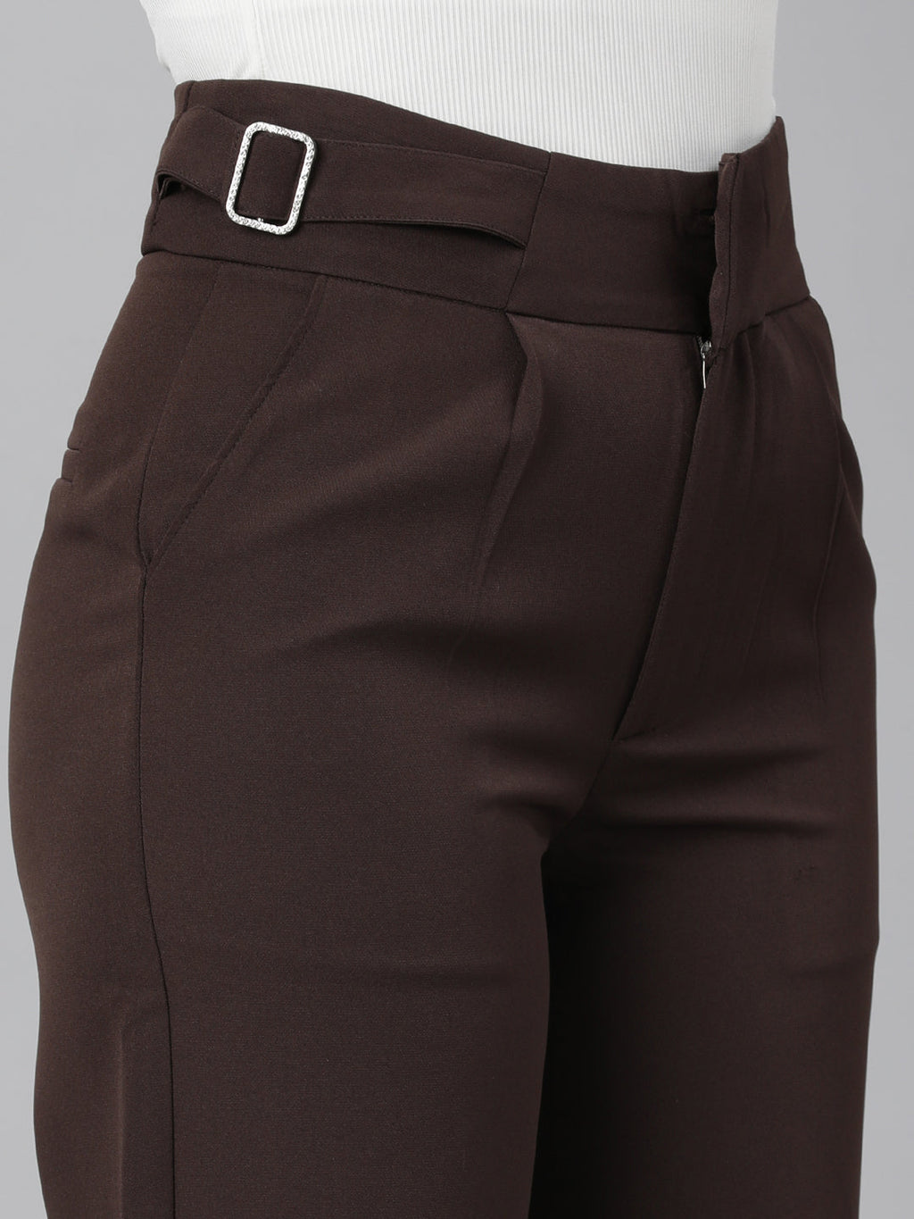 Women's Brown Relaxed Straight Fit Cotton Parallel Trousers