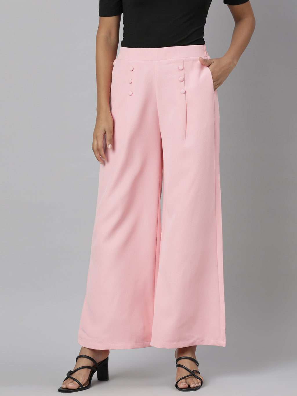 Women's Pink Relaxed Straight Leg Cotton Parallel Trouser