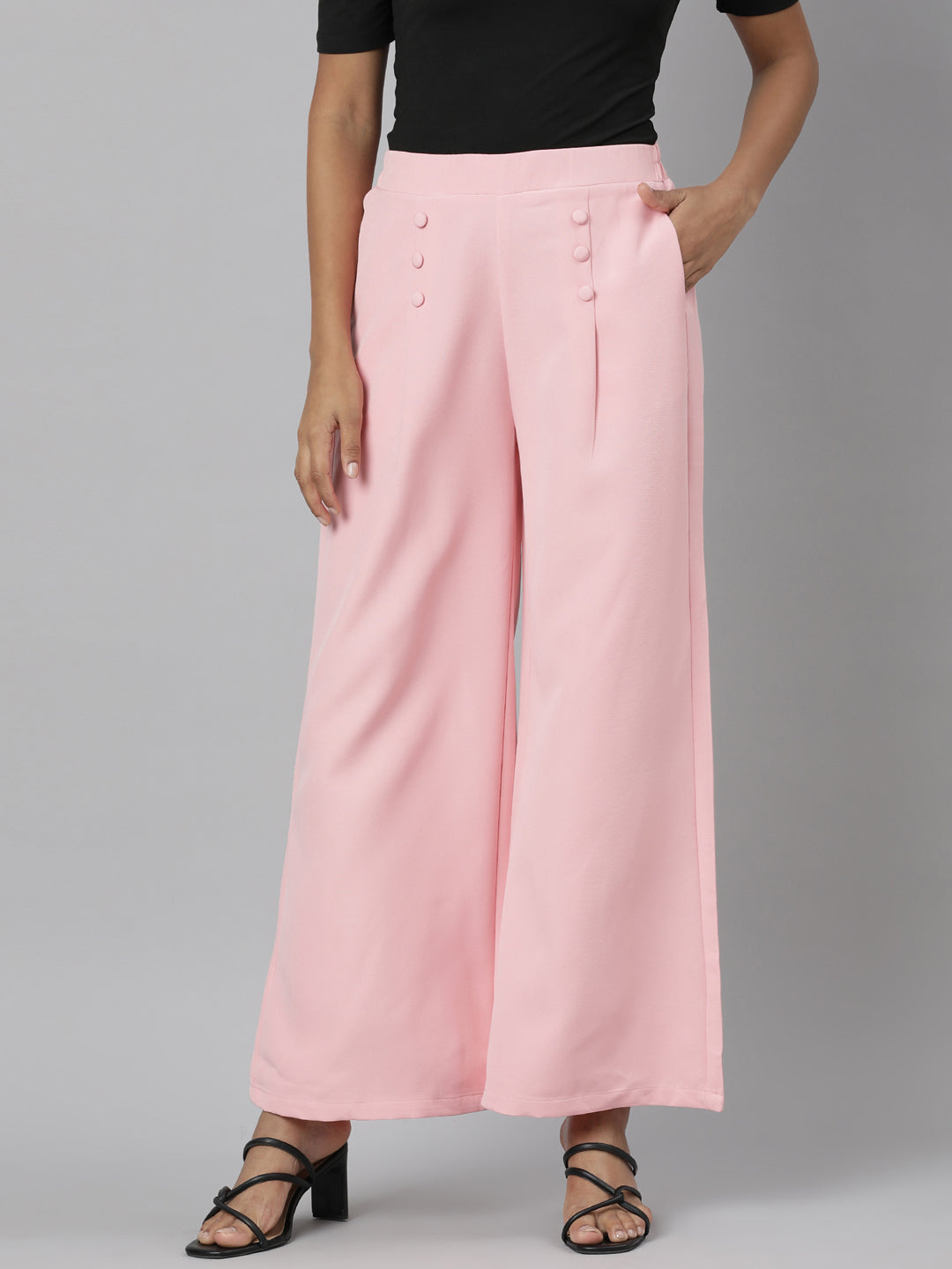 Women's Pink Relaxed Straight Leg Cotton Parallel Trouser