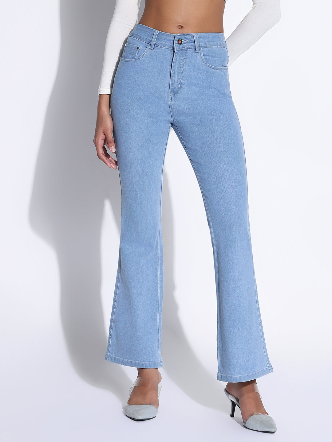 Women's Solid Blue Bootcut Jeans