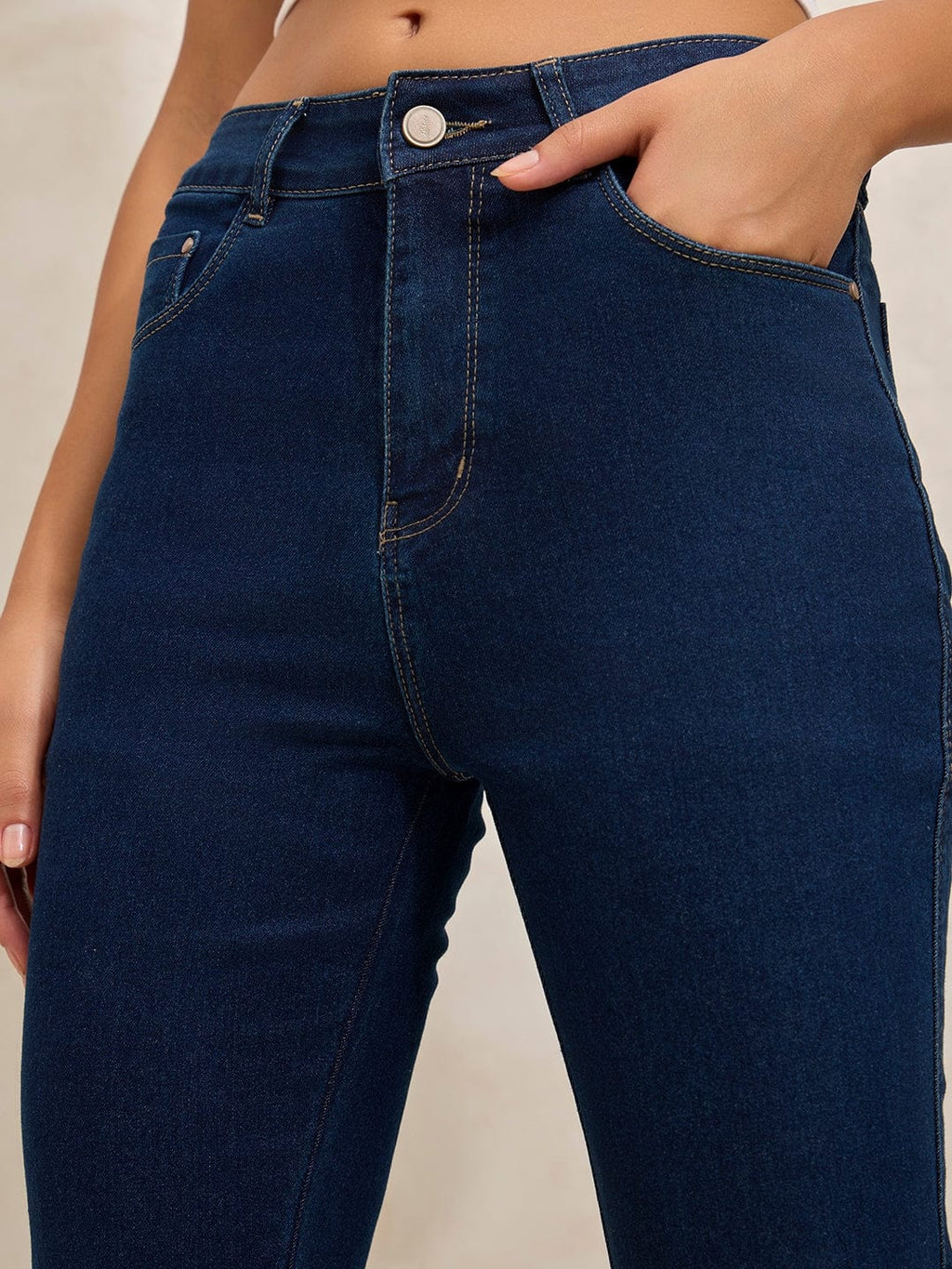 Women's Navy Blue Denim Mini Flare Jeans