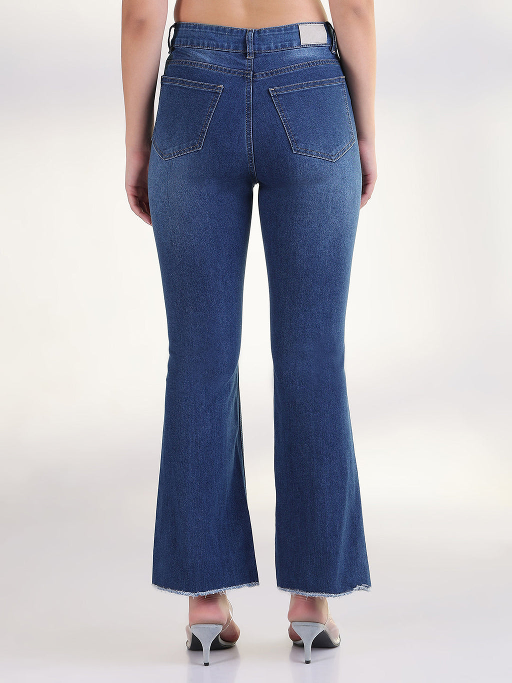 Women's Solid Blue Raw Hem Bootcut Jean