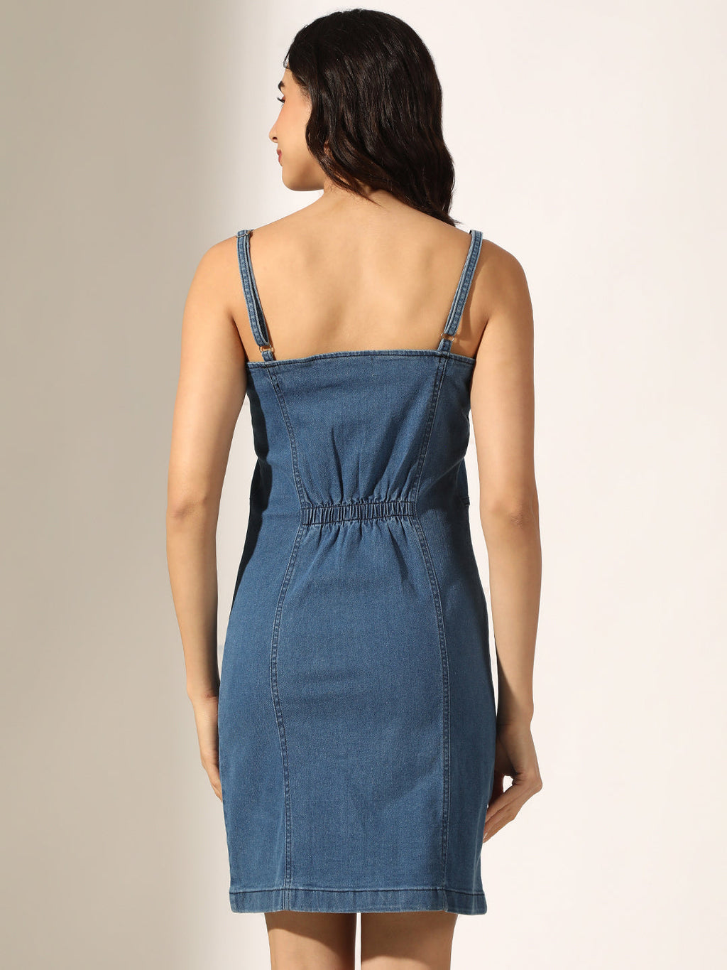 Women's Blue Denim Zip-Front Bodycon Mini Dress