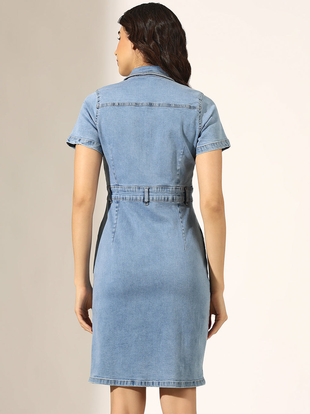 Women's Light Blue Short Sleeve Button-Down Denim Dress