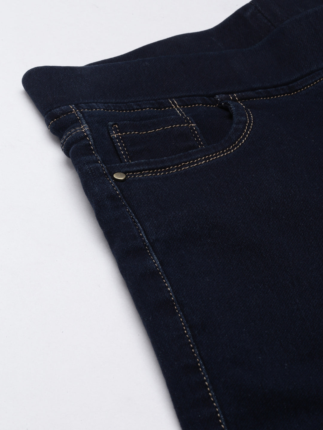 Women's Navy Blue Cuffed Hem Skinny Fit Mid-Rise Denim Jean