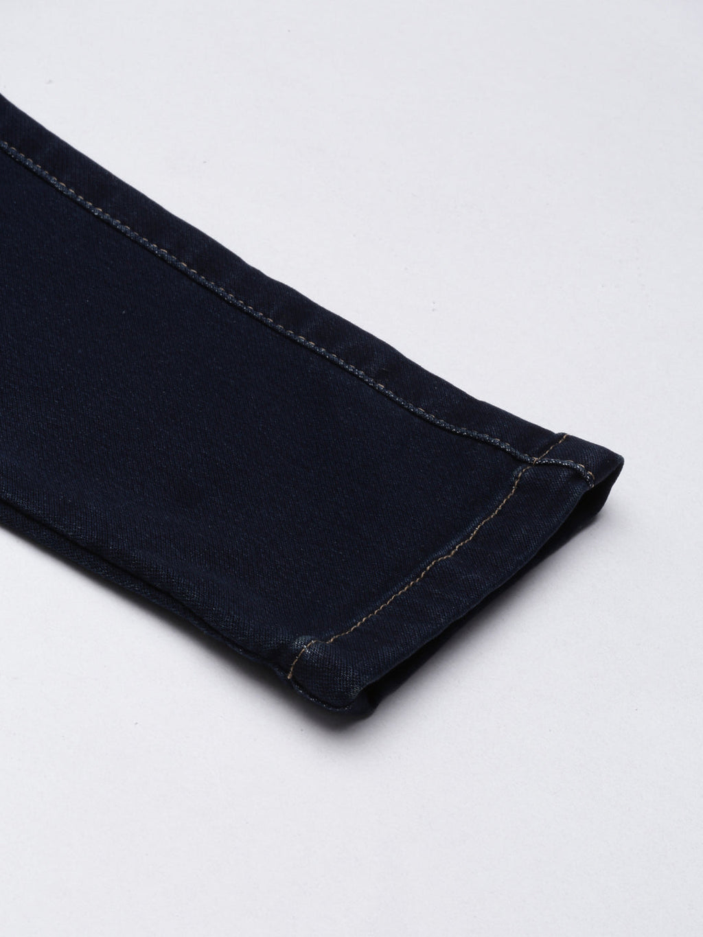 Women's Navy Blue Cuffed Hem Skinny Fit Mid-Rise Denim Jean