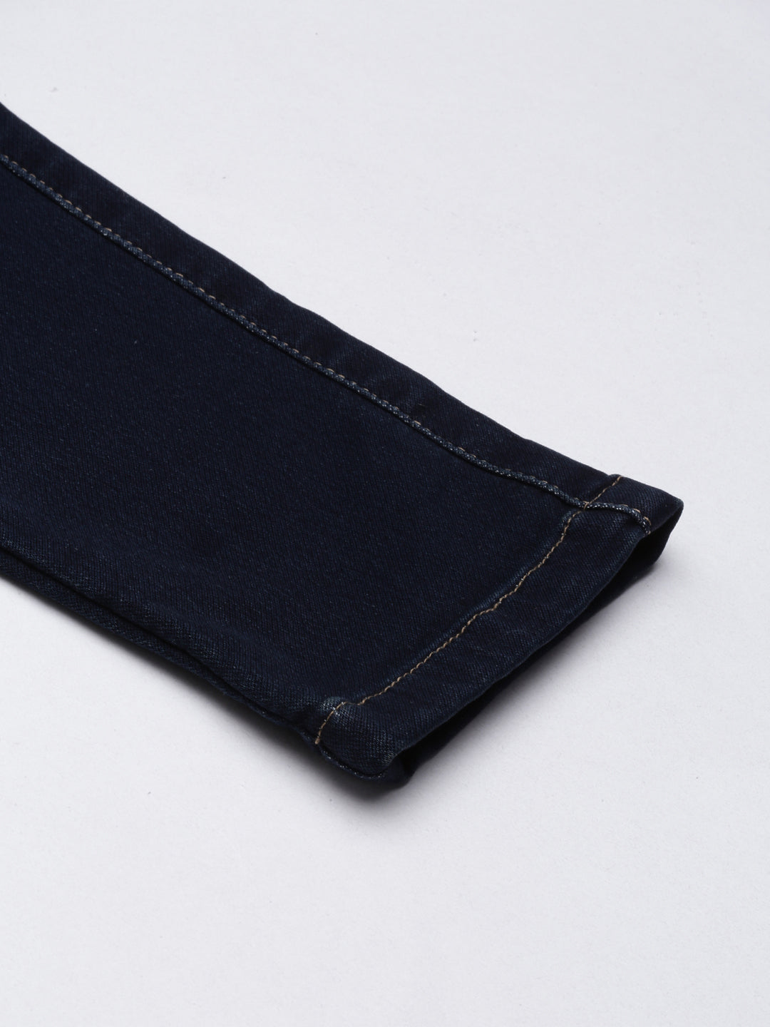 Women's Navy Blue Cuffed Hem Skinny Fit Mid-Rise Denim Jean