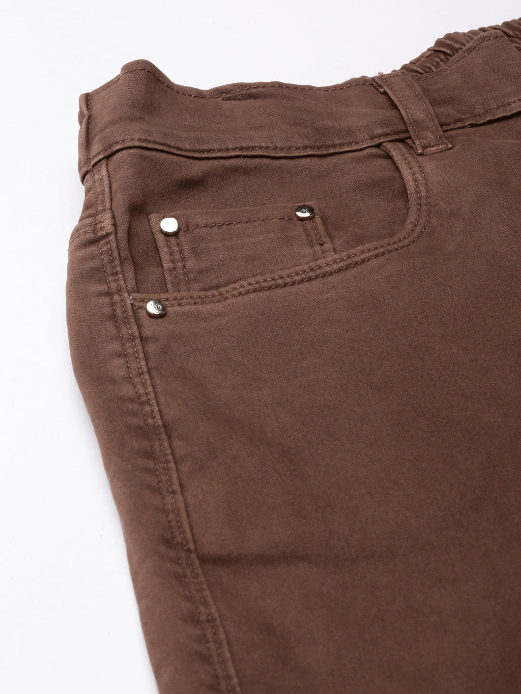 Women's Brown Solid Jogger Denim Jeans