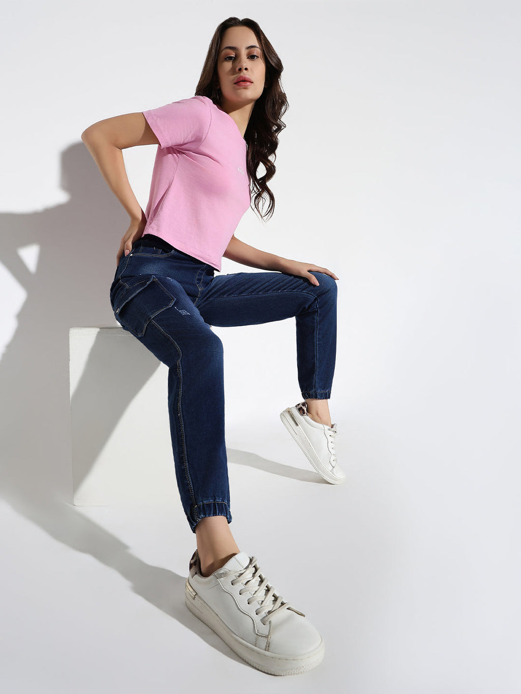 Women's Blue Comfort Jogger Light Fade Acid Wash Stretchable Regular Fit Jeans