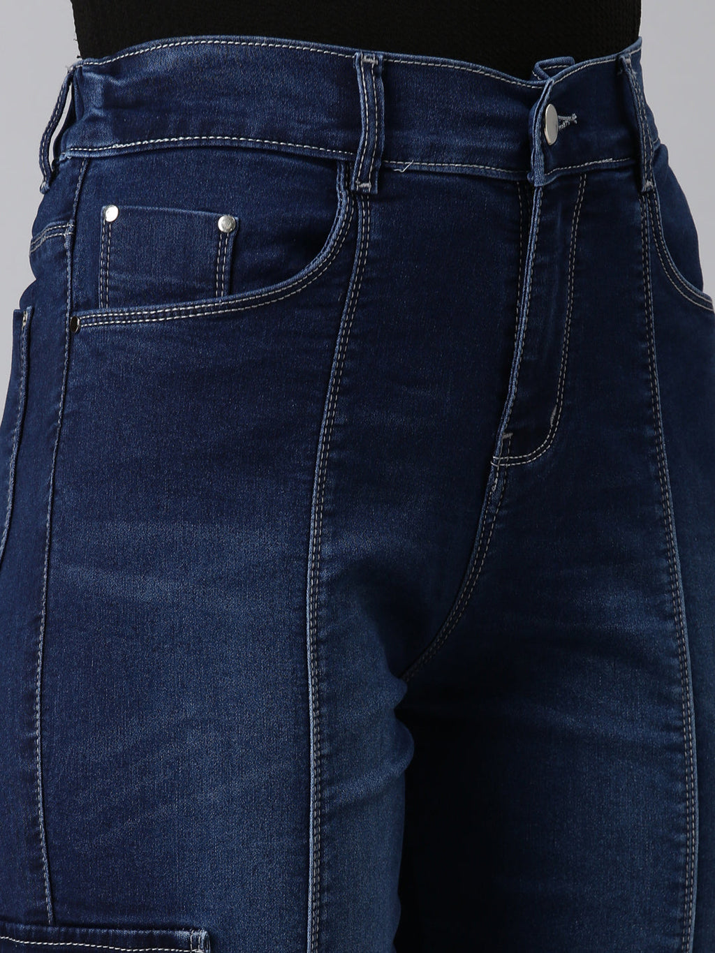 Women's Navy Blue Solid Jogger Denim Jeans