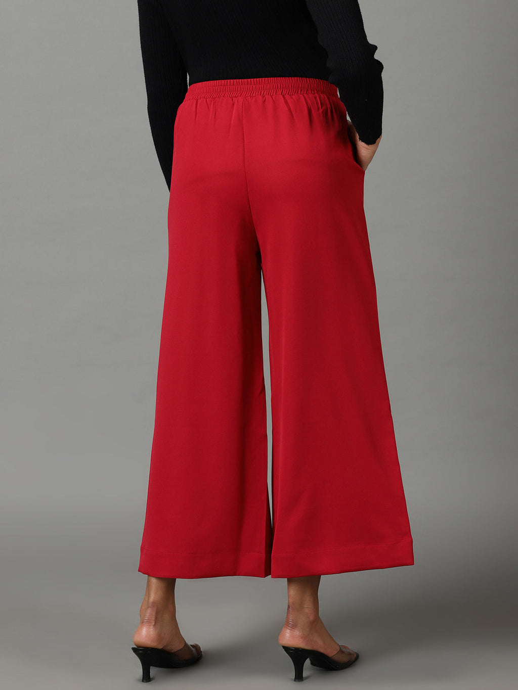 Women's Maroon Relaxed Straight Fit High-Rise Pleated Culottes